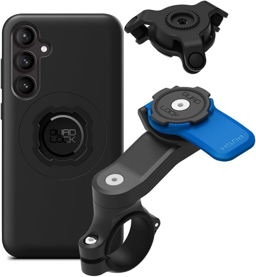 Quad Lock Motorcycle Handlebar Mount Kit with Vibration Dampener and MAG Phone Case for Samsung Galaxy S23 FE
