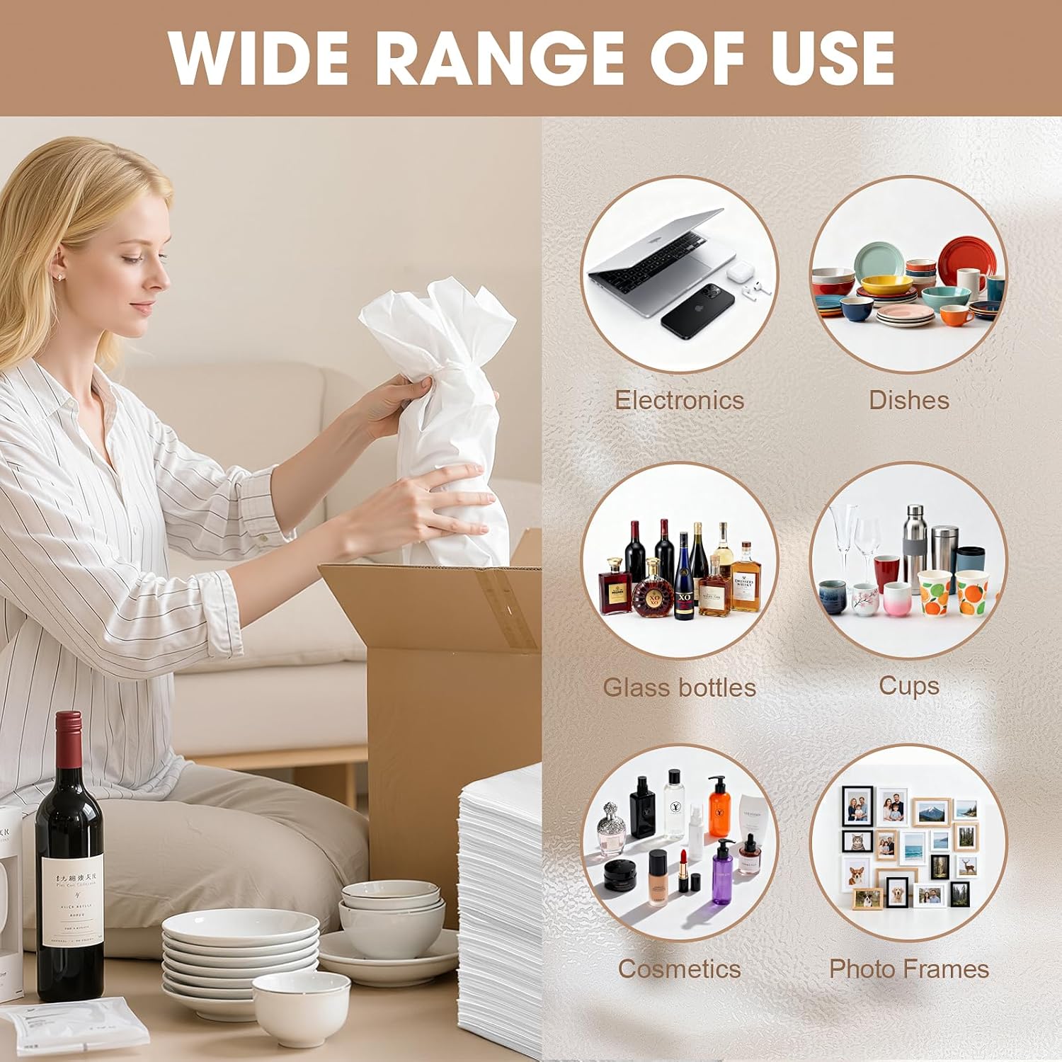 200PCS Dish Packing Supplies for Moving, 4 Sizes (16"x12", 12"x12", 12"x7.8", 7.8"x7.8") Cushion Foam Pouches for Moving, Shipping and Storage, Moving Supplies for Fragile Items, Packing Material Kit