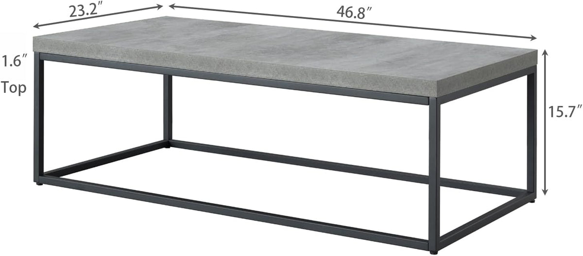 CENSI 47-Inch Large Grey Marble Accent Coffee Table/Center Table for Living Room, Rectangle Modern Industrial Style,Wood and Metal, Max.Loading 220 lbs. (Concrete)