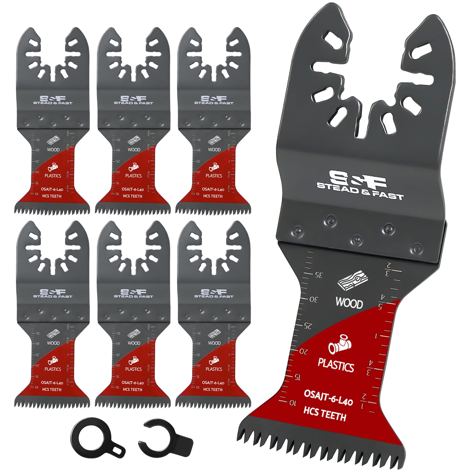 S&F STEAD & FAST 6 PCS Oscillating Saw Blades, Japanese Teeth, Curved Edge Oscillating Tool Blades for Wood, Plastic, Universal Multitool Blades Kits for Quick Release