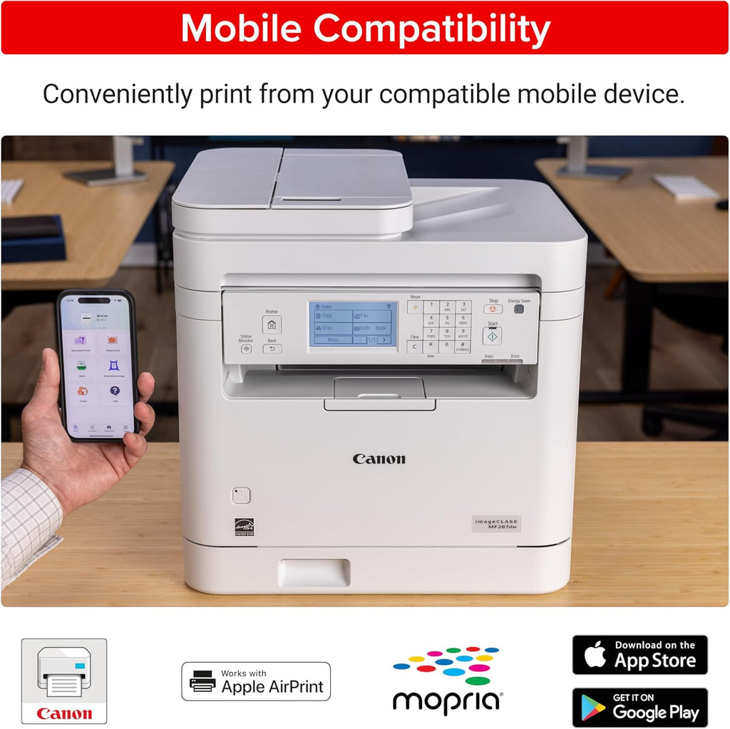 Canon imageCLASS MF287dw - Monochrome, Duplex, Wireless Laser Printer, All-in-One Print, Copy, Scan, Fax, Auto Document Feeder, 1 Year Limited Warranty, 35 PPM, White