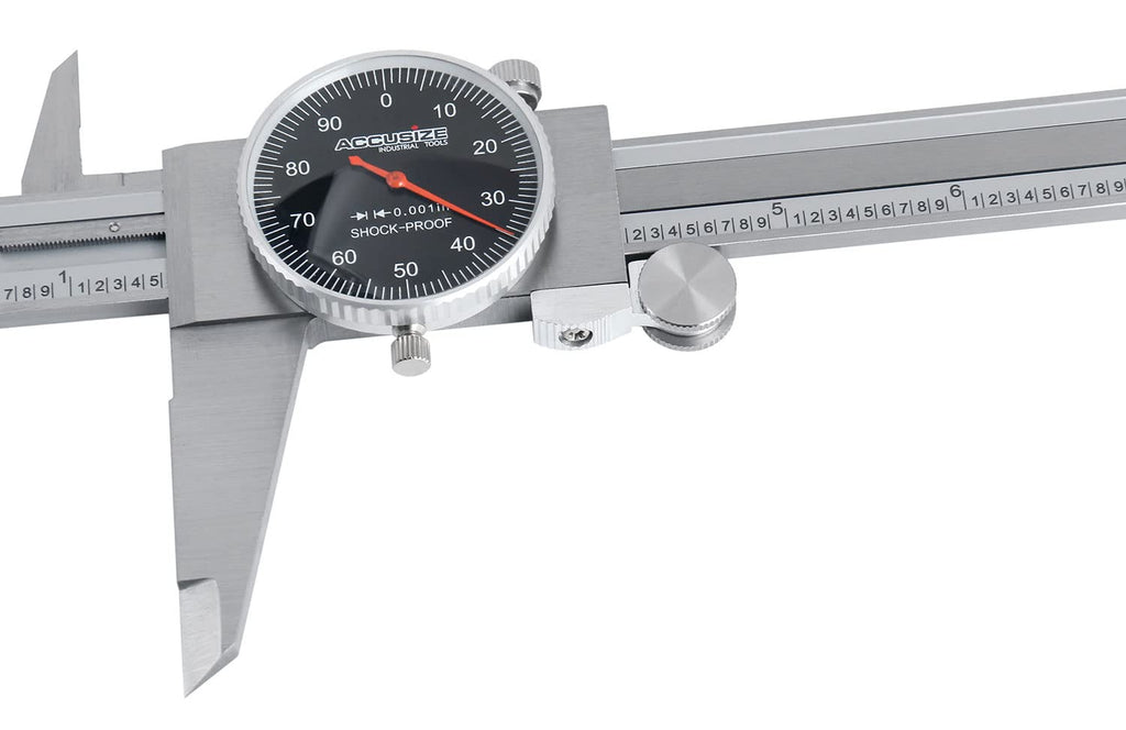 Accusize Industrial Tools 0-12'' by 0.001'' Black Face, Red Needle, Dial Caliper Stainless Steel in Fitted Box, P920-B212