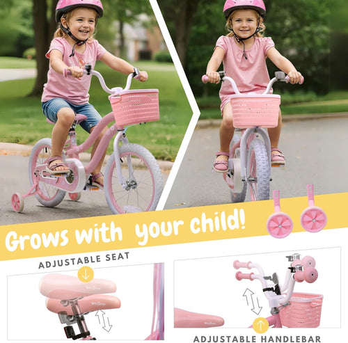bicystar Girls Bike for Kids Ages 2-5 Years, 12 14 16 18 Inch Kids Bike with Training Wheels, Basket & Streamers, Pink Little Girls Bicycle with Coaster Brake, Birthday Gift
