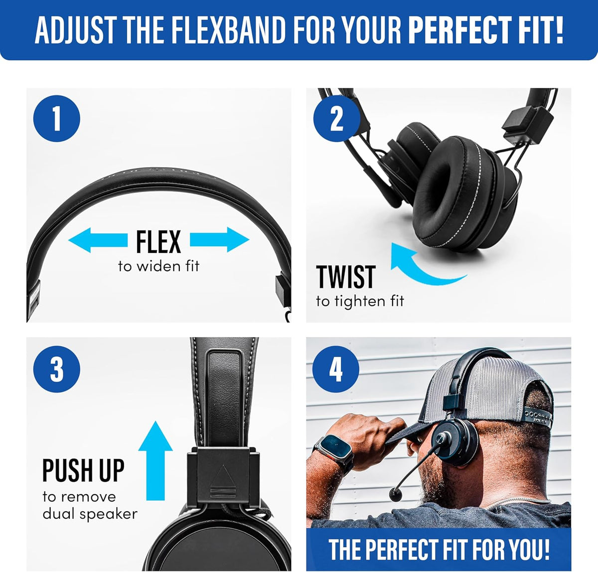 Blue Tiger Premium Elite Ultimate Single and Dual Ear 2-in-1 Bluetooth Headset – Professional Noise Cancellation Head Set with Microphone – USB-C Fast Charge & Long Battery Life