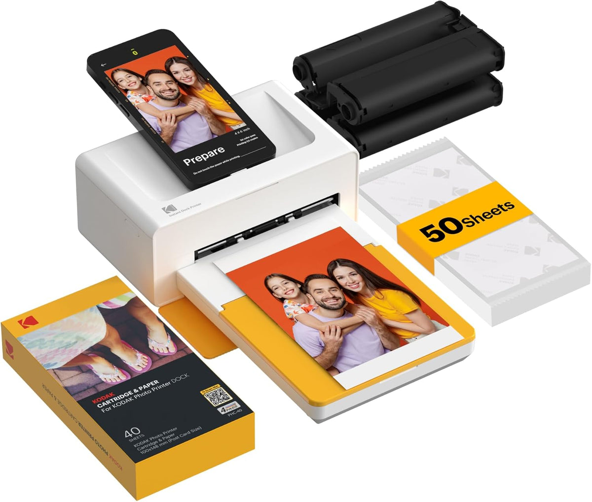 KODAK Dock Plus 4x6'' Photo Printer, 50 Sheets, Docking & Bluetooth Smartphone Printer for iPhone & Android, Instant Color Prints, 4PASS Dye Sublimation