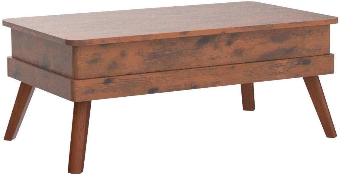 Lift Top Coffee Table, Easy-to-Assembly Center Table with Hidden Storage Compartment, Industrial Lift Tabletop Dining Table for Living Room Reception/Home Office, Rustic Brown
