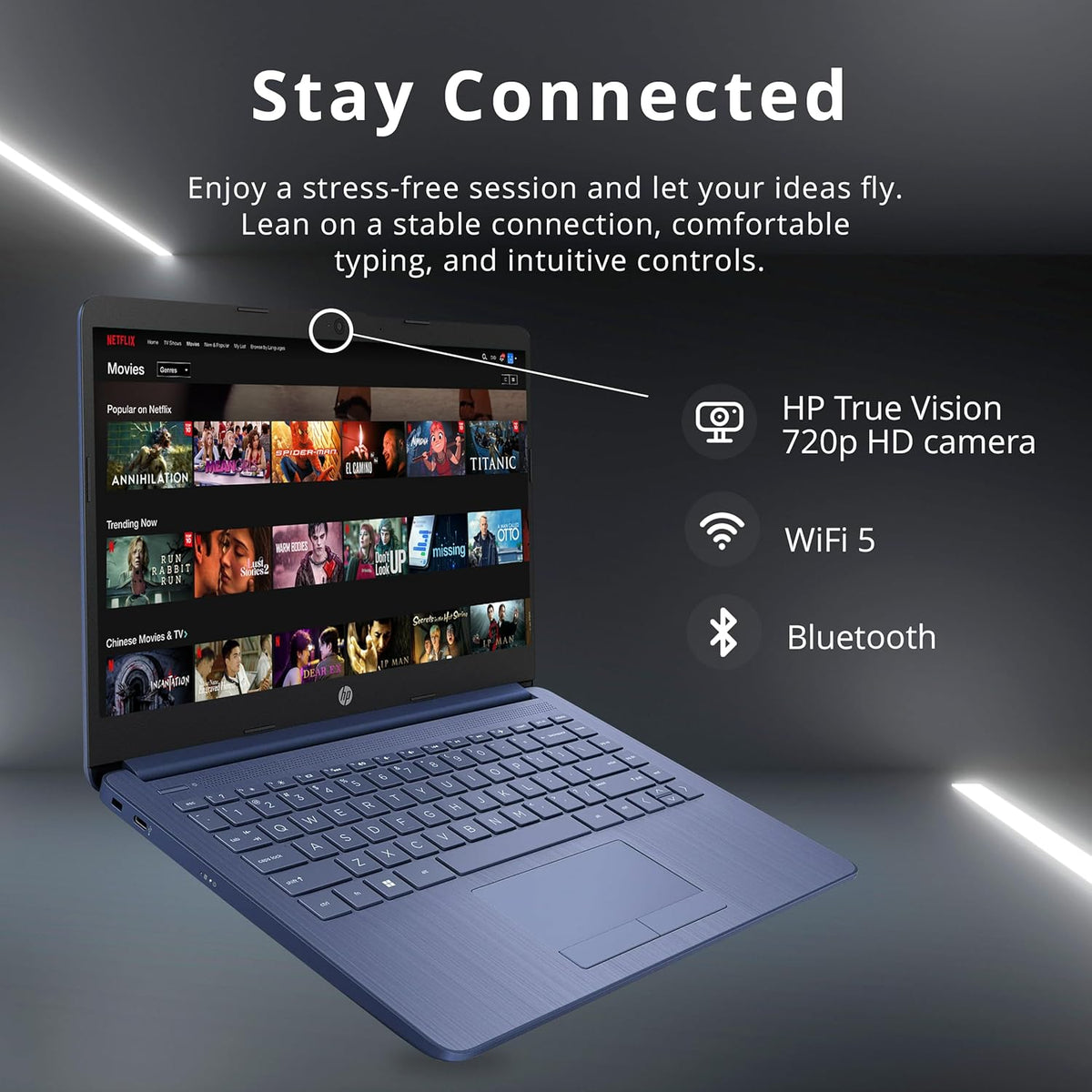 HP 14" HD Laptop, Windows 11, Intel Celeron Dual-Core Processor Up to 2.60GHz, 4GB RAM, 64GB SSD, Webcam, Dale Blue (Renewed)