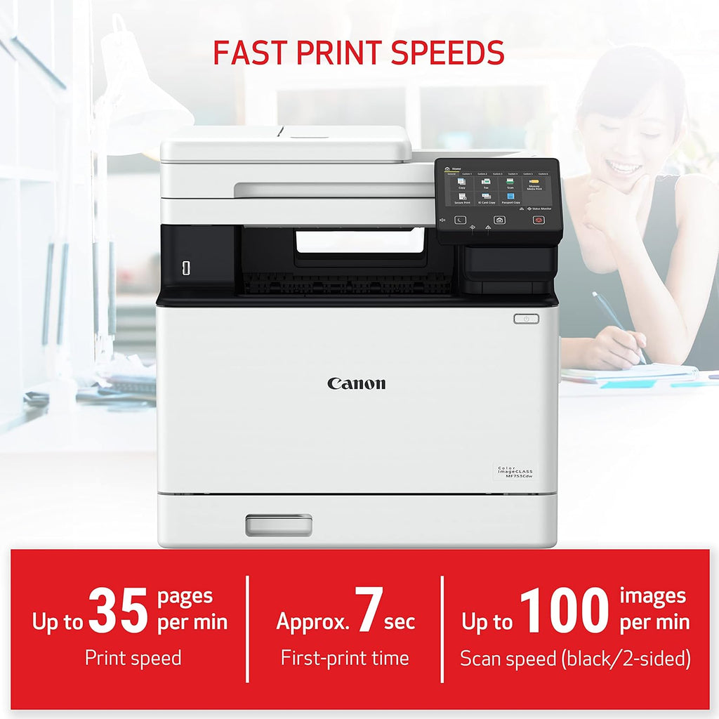 Canon imageCLASS MF753Cdw - Wireless Duplex Color Laser Printer, All-in-One with Scanner, Copier, Fax, Auto Document Feeder, Mobile Ready, 3 Year Limited Warranty, 35 PPM, White
