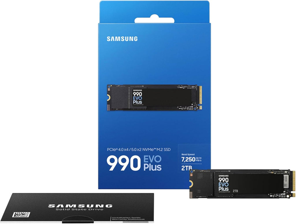 Samsung 990 EVO Plus SSD 2TB, PCIe Gen 4x4, Gen 5x2 M.2 2280, Speeds Up-to 7,250 MB/s, Upgrade Storage for PC/Laptops, HMB Technology and Intelligent Turbowrite 2.0, (MZ-V9S2T0B/AM)