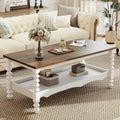 YOSHOOT 42" Farmhouse Coffee Table with Storage - Small Coffee Tables for Living Room Bedroom, 2-Tier Center Table with Solid Wood Legs and Thickened Top, White