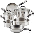 Farberware Brilliance Stainless Steel Cookware Pots and Pans Set with Kitchen Cooking Tools and Glass Lids, 10 Piece, Dishwasher Safe and Induction Ready, Stainless Steel