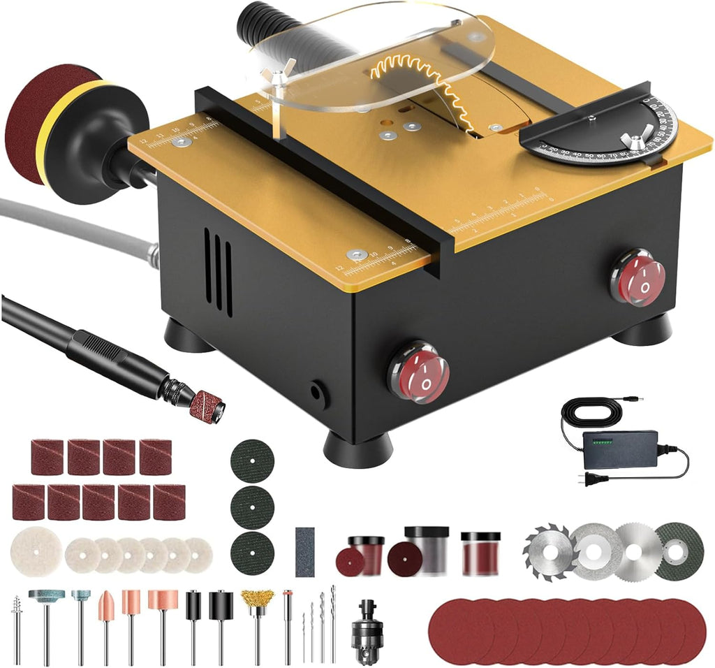 Mini Table Saw for CraftsDual 795 Motors & Switches Max 200W/12,000RPM/26mm Adjustable Height Table Saw with Accessories.Gift for Men and Women's Creating Handmade Gifts,Exploring Hobbies,Models