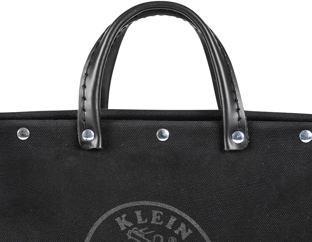 Klein Tools 510216SPBLK Tool Bag, Large 16-Inch Deluxe Canvas Tool Bag and Organizer with 13 Pockets and Shoulder Strap, Black