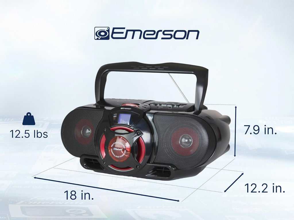 Emerson EPB-3002 Portable Bluetooth, MP3/CD AM/FM Stereo Radio Cassette Player/Recorder with Subwoofer and USB Input Boombox