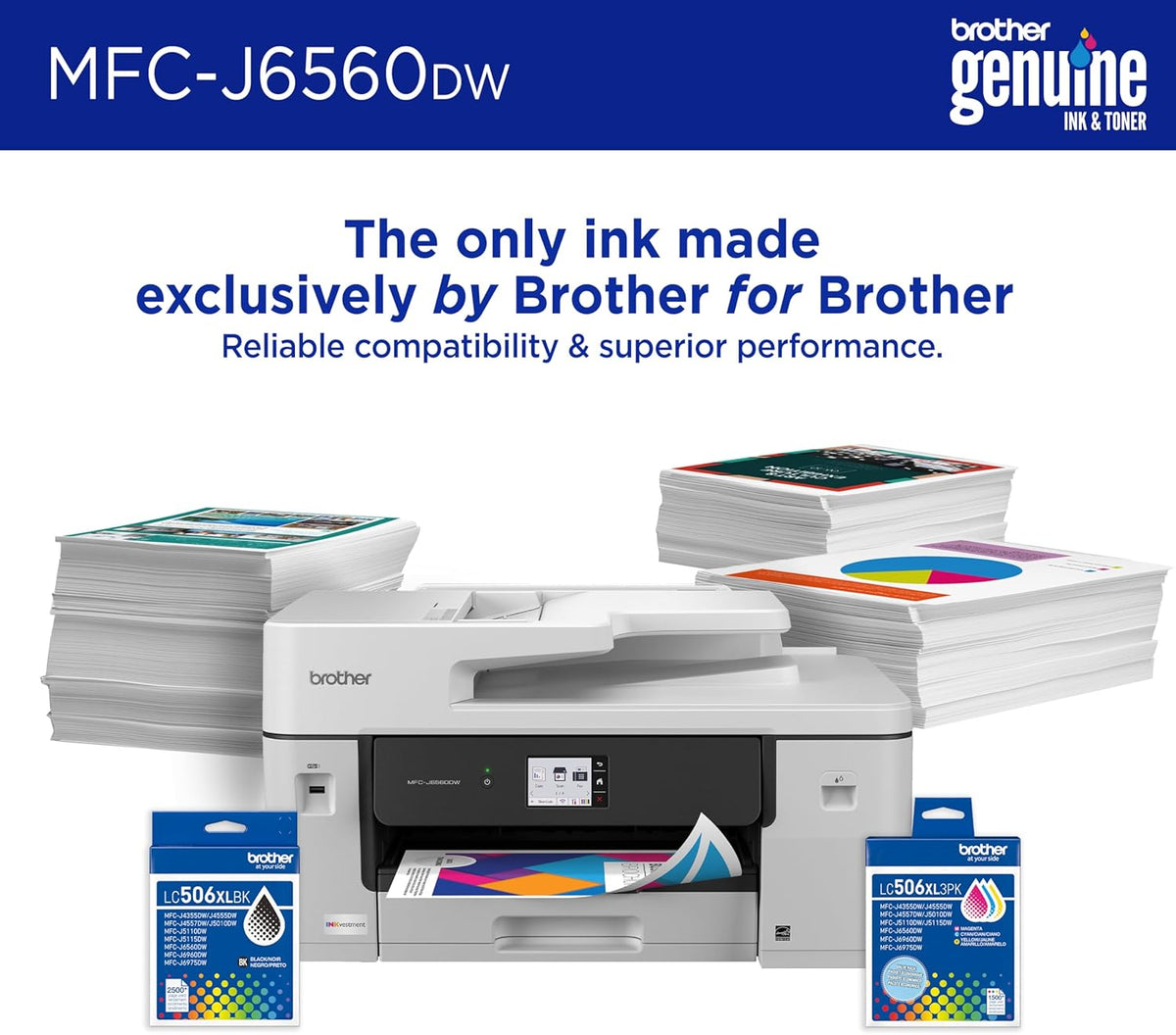Brother INKvestment 6560 Wireless Color Inkjet All-in-One Printer with 11”x17” Capabilities and 2.7” Color Touchscreen | Includes Refresh Subscription Trial(1) (MFC-J6560DW)
