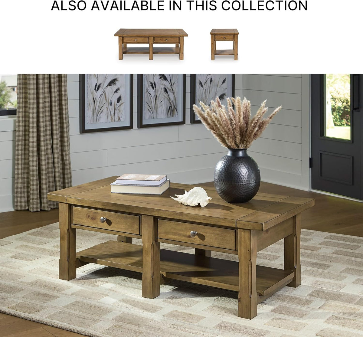 Signature Design by Ashley Vandenmore Casual Rectangular Coffee Table with 2 Drawers and Lower Shelf, Bronze Knobs, Wood, 54" W x 26" D x 19.13" H, Brown