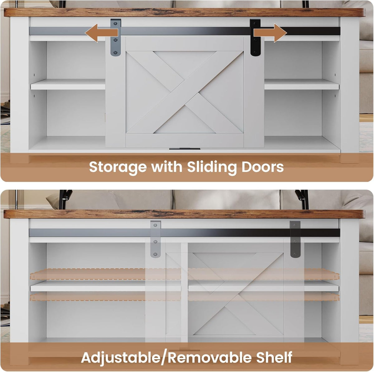 SEDETA 31.5" Lift Top Coffee Table with Storage, Square Coffee Tables for Living Room, Farmhouse Coffee Table with Large Hidden Storage Compartment and Adjustable Shelves, White