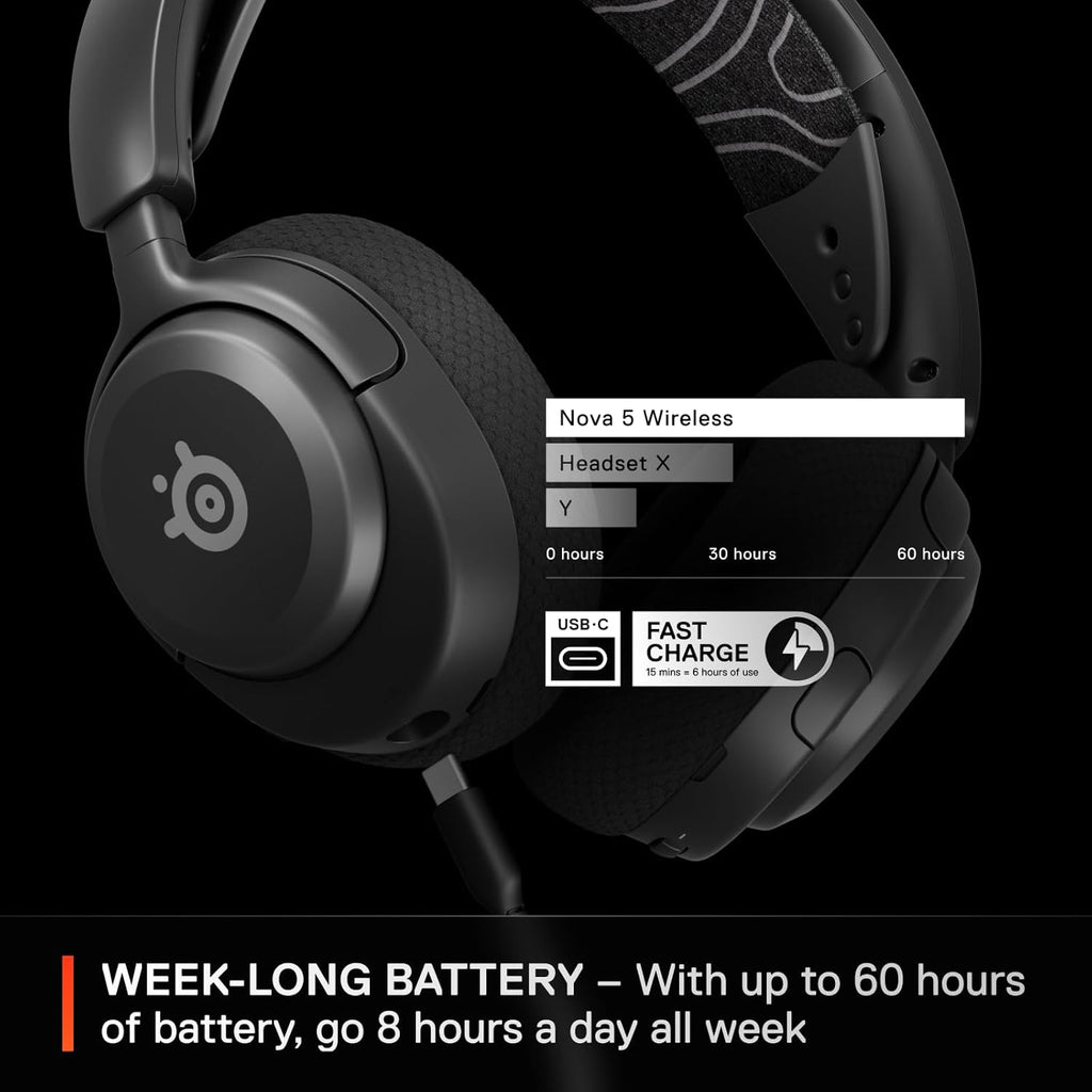 SteelSeries Arctis Nova 5 Wireless Multi-System Gaming Headset — Neodymium Magnetic Drivers — 100+ Audio Presets — 60 HR Battery — 2.4GHz or BT — ClearCast Gen2.X Mic — PC, PS5, PS4, Switch, Mobile