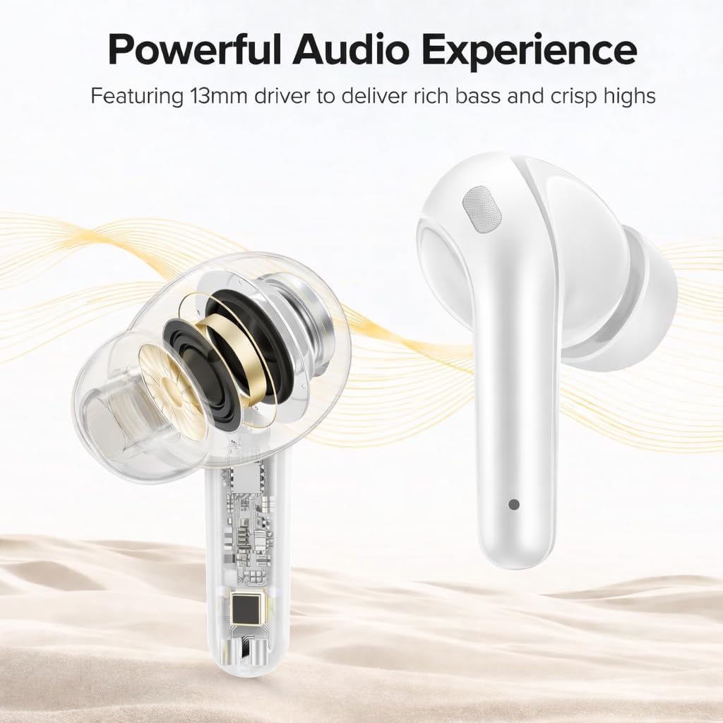 LEVO Wireless Earbuds, Hybrid Active Noise Cancellation, Bluetooth 5.3, Clear Call Microphones, USB-C Charging Case, White – Work from Home