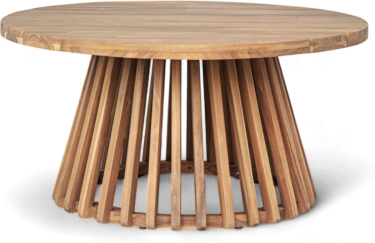 Merax Patio Outdoor Acacia Wood Round Coffee Table for Backyard, Lawn, Balcony Light Teak