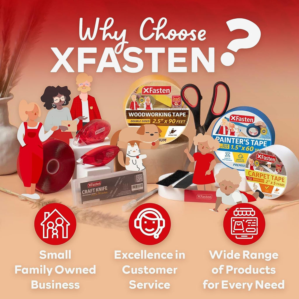 XFasten Double Sided Woodworking Tape 2 Inch x 90 Feet, Heavy Duty Residue-Free Double Sided Masking Tape for Router Templates, High Speed CNC Router, MDF Edge Banding, and Zero Clearance and Gap Cuts
