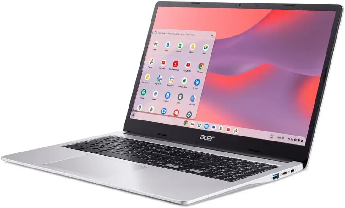 acer Chromebook 315 Laptop, 15.6" HD Laptop, Intel Pentium N6000, 4-Core, 4GB LPDDR4X, 128GB eMMC, Webcam, WiFi 6, Chrome OS, Protective Sleeve, Silver, TWE 64GB Micro SD Card
