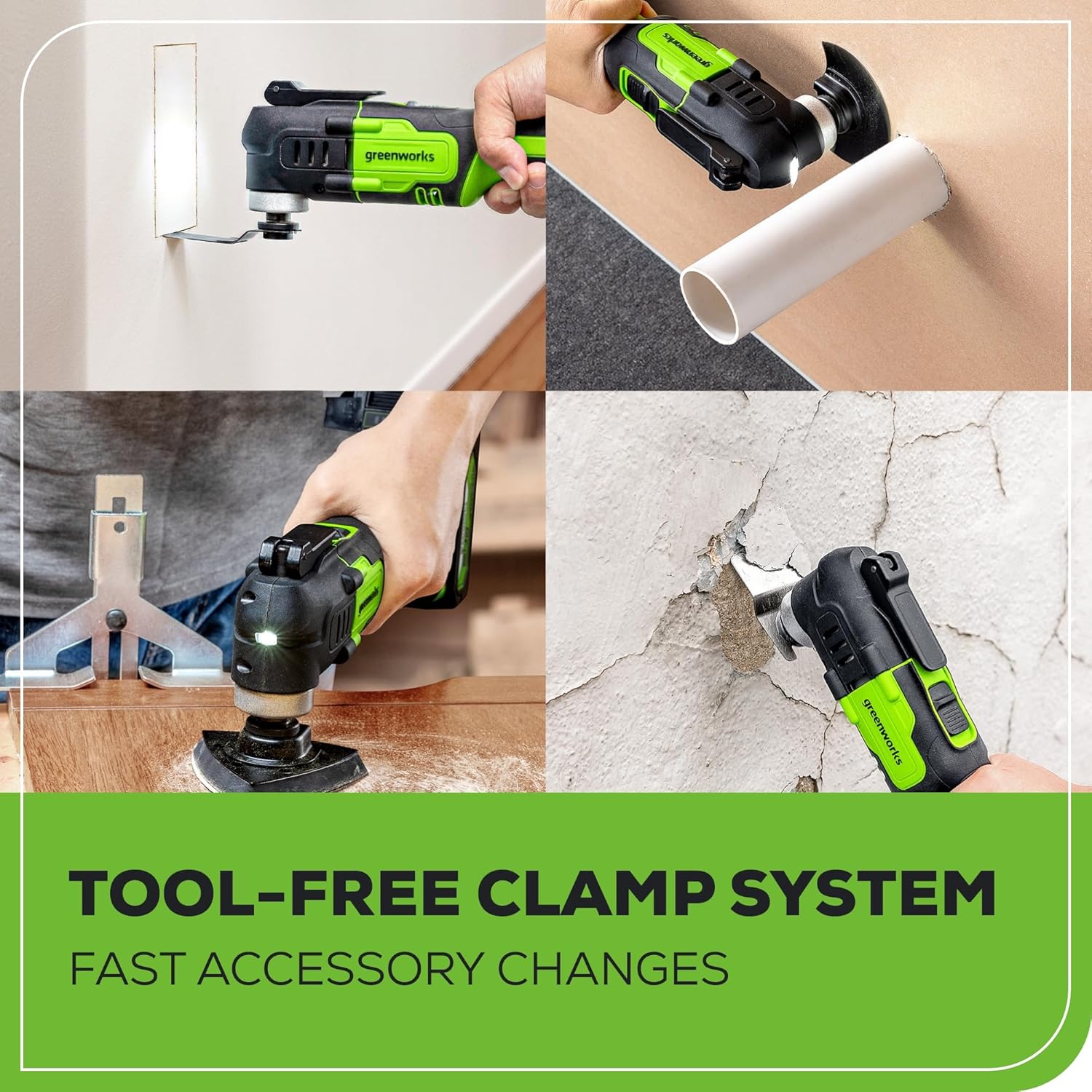 Greenworks 24V Cordless Multi-Tool, Oscillating Tool for Cutting/Nailing/Scraping/Sanding with 6 Variable Speed Control, 2.0Ah Battery, 2A Charger and 13 Accessories Included