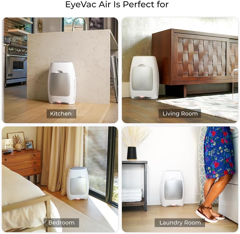 EyeVac Air 2-in-1 HEPA Air Purifier & Touchless Vacuum Automatic Dustpan - Ultra Fast & Powerful - Covers 600 Sq ft - Corded Canister Vacuum, Bagless, Automatic Sensors, 1000 Watt (White/Silver)