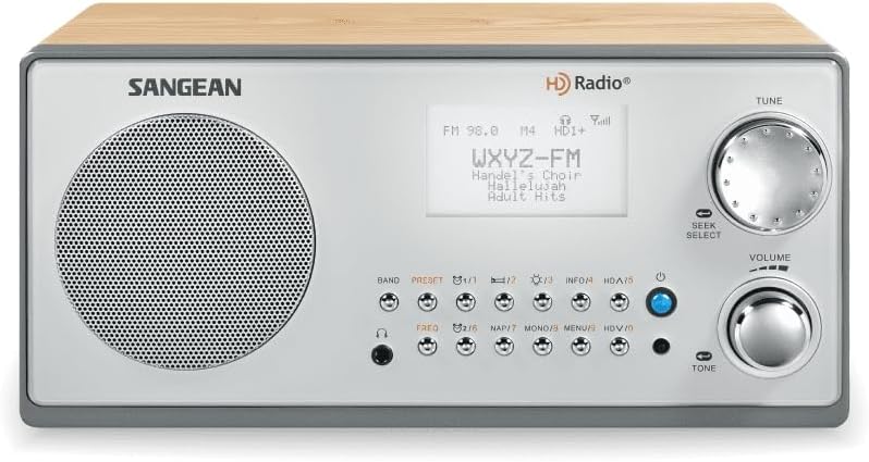 Sangean HDR-18 HD Radio/FM-Stereo/AM Wooden Cabinet Table Top Radio Silver