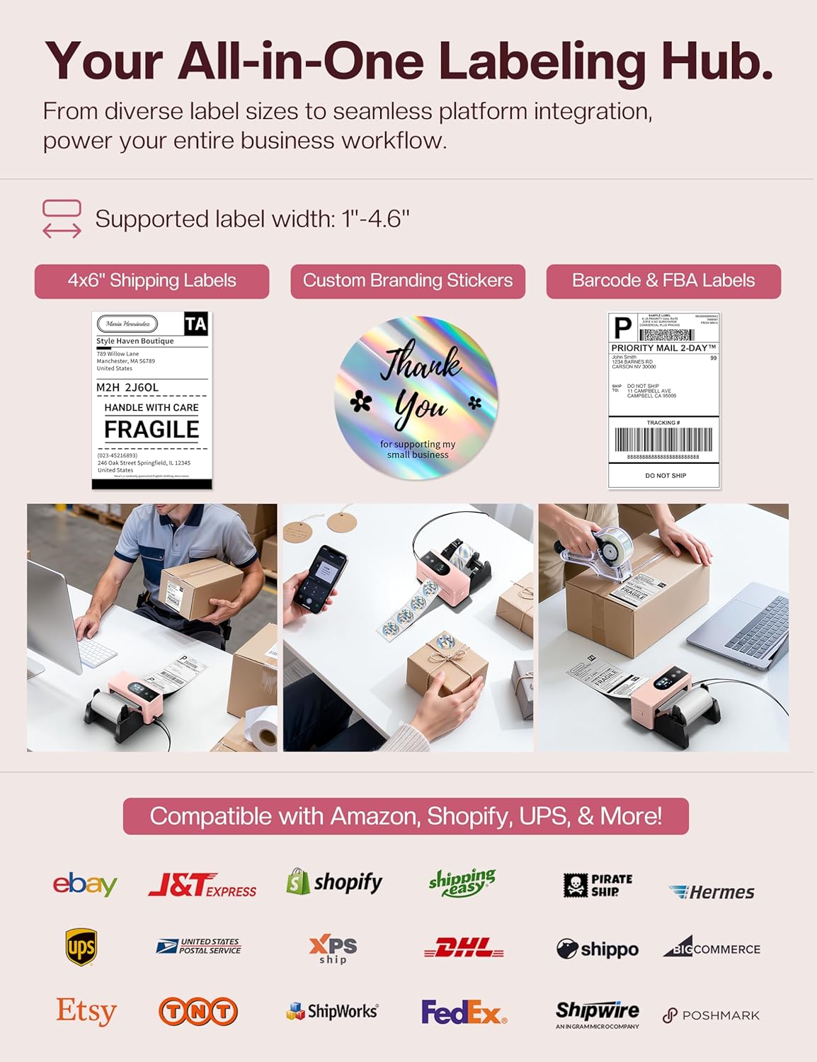 Phomemo 4x6 Shipping Label Printer with Touch Screen, Bluetooth Thermal Printer for Small Business, Auto Label Detection, 150mm/s High Speed, Compatible with Amazon, USPS, UPS, iOS Android Windows Mac