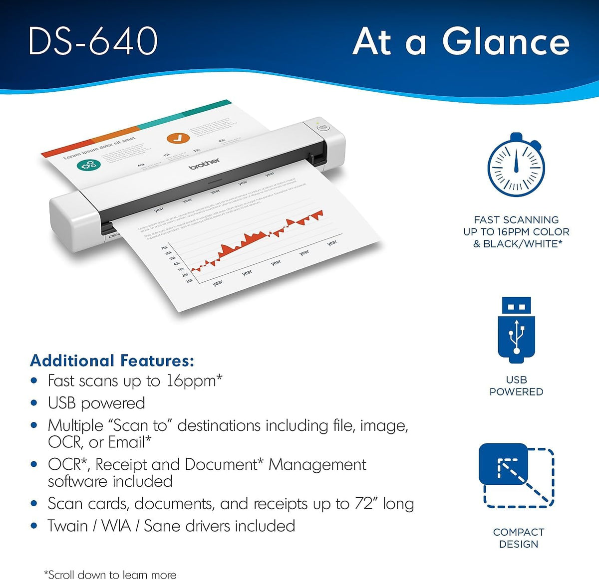 Brother DS-640 Compact Mobile Document Scanner, (Model: DS640)