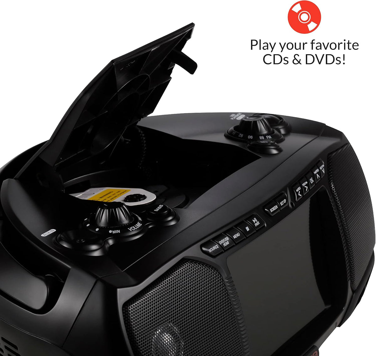 Aiwa Portable DVD Player, Crystal Clear Sound with Dual 3W Speakers and Bass Function, Featuring a 7" LCD Display, Bluetooth Connectivity, FM Radio, CD/DVD Playback