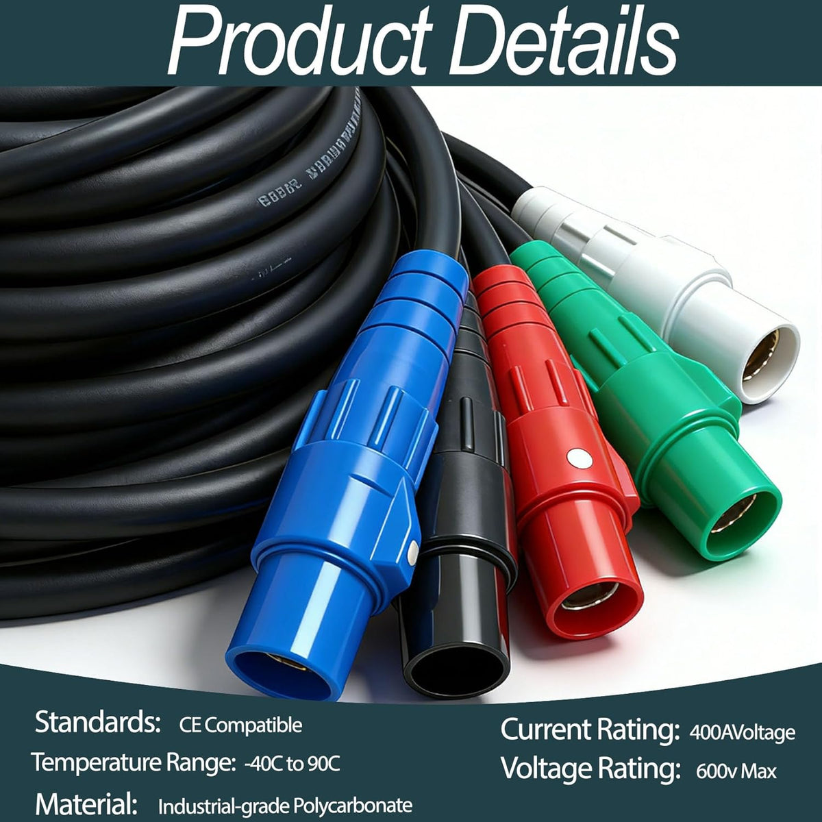 25 FT Stage Lighting Cable, Camlock Wire Set with 5 Wire Banded Set (4) #2 and (1) #6 Outdoor Rated Cam Lock Cord, 600V Cam Lock Power Cables for Industrial, 5 Straps, Replace Type SC Cable