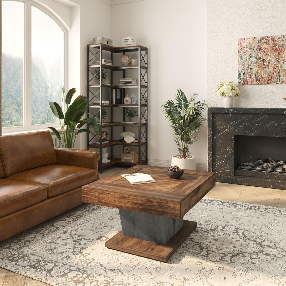 Tribesigns Square Coffee Table, Wood Center Table for Living Room, 31.5" Modern Cocktail Tea Accent Table, Rustic Brown & Black