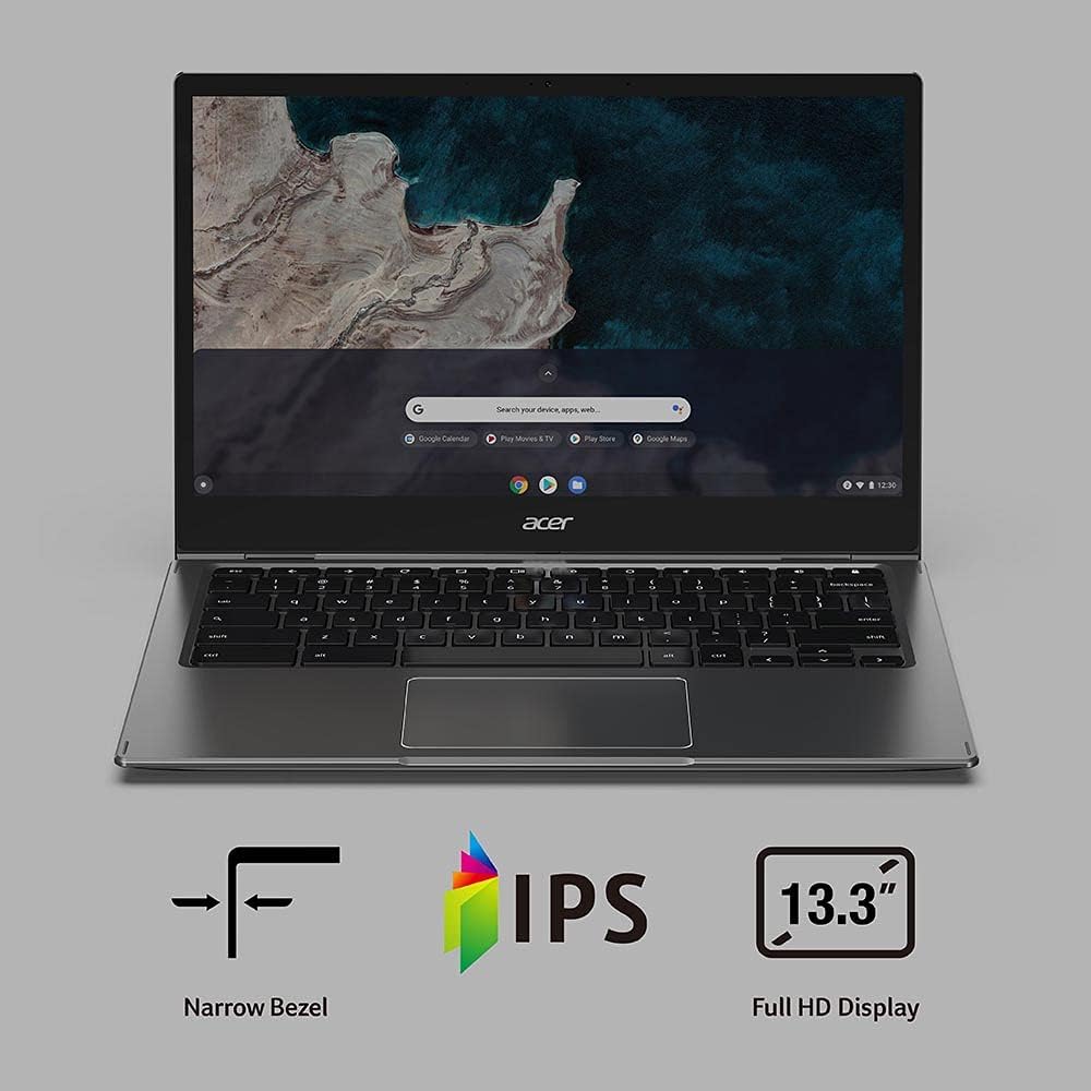 acer Chromebook Spin 513 Convertible Laptop | Qualcomm Snapdragon 7c | 13.3" FHD IPS Touch Corning Gorilla Glass Display | 4GB LPDDR4X | 64GB eMMC | WiFi 5 | Backlit KB | Chrome OS | R841T-S4ZG, Gray