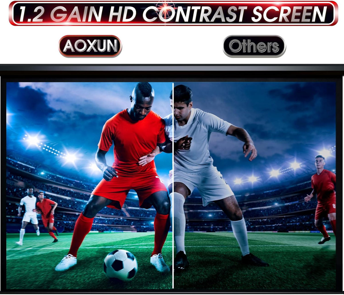 Aoxun 140 Inch Pull Down Projector Screen, HD 4K 16:9 Motorized Retractable Projector Screen for Indoor and Outdoor with Remote Control, Manual Projection Screen for Home Theater or Office, Black