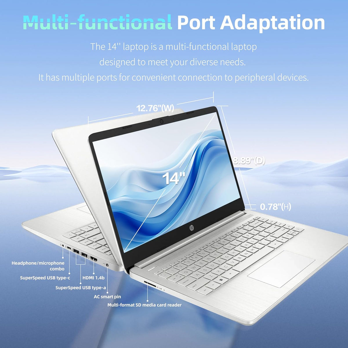 HP Essential Laptop Computer for Home and Student with Office 365, 2026 Edition, 8GB RAM, 128GB Storage- Intel Processor - LED Display, 500GB External HDD, Portable Design, Copilot AI, Win 11 Home S