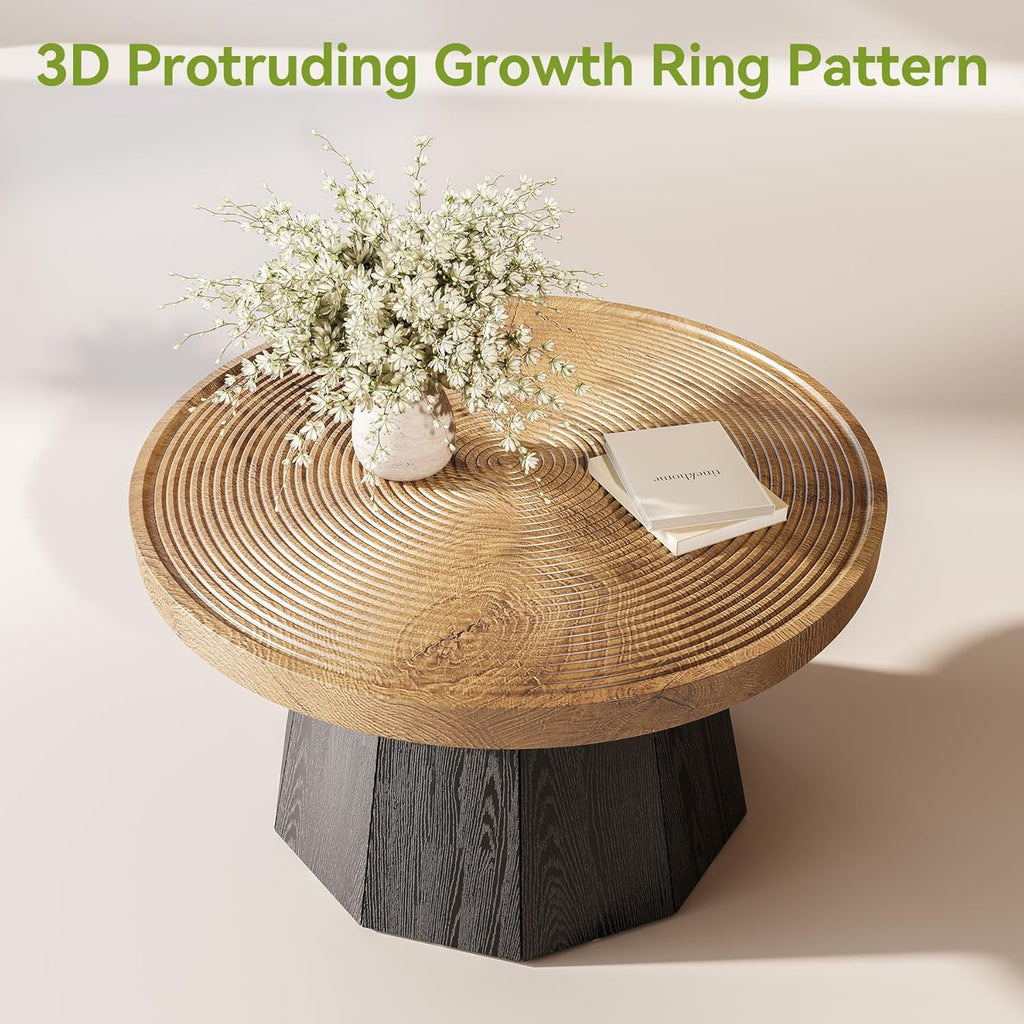 LITTLE TREE Round Coffee Table for Living Room, 31.5-Inch Farmhouse Center Table, Modern Circle Wooden Tea Tables for Office, Small Space, Reception, Brown