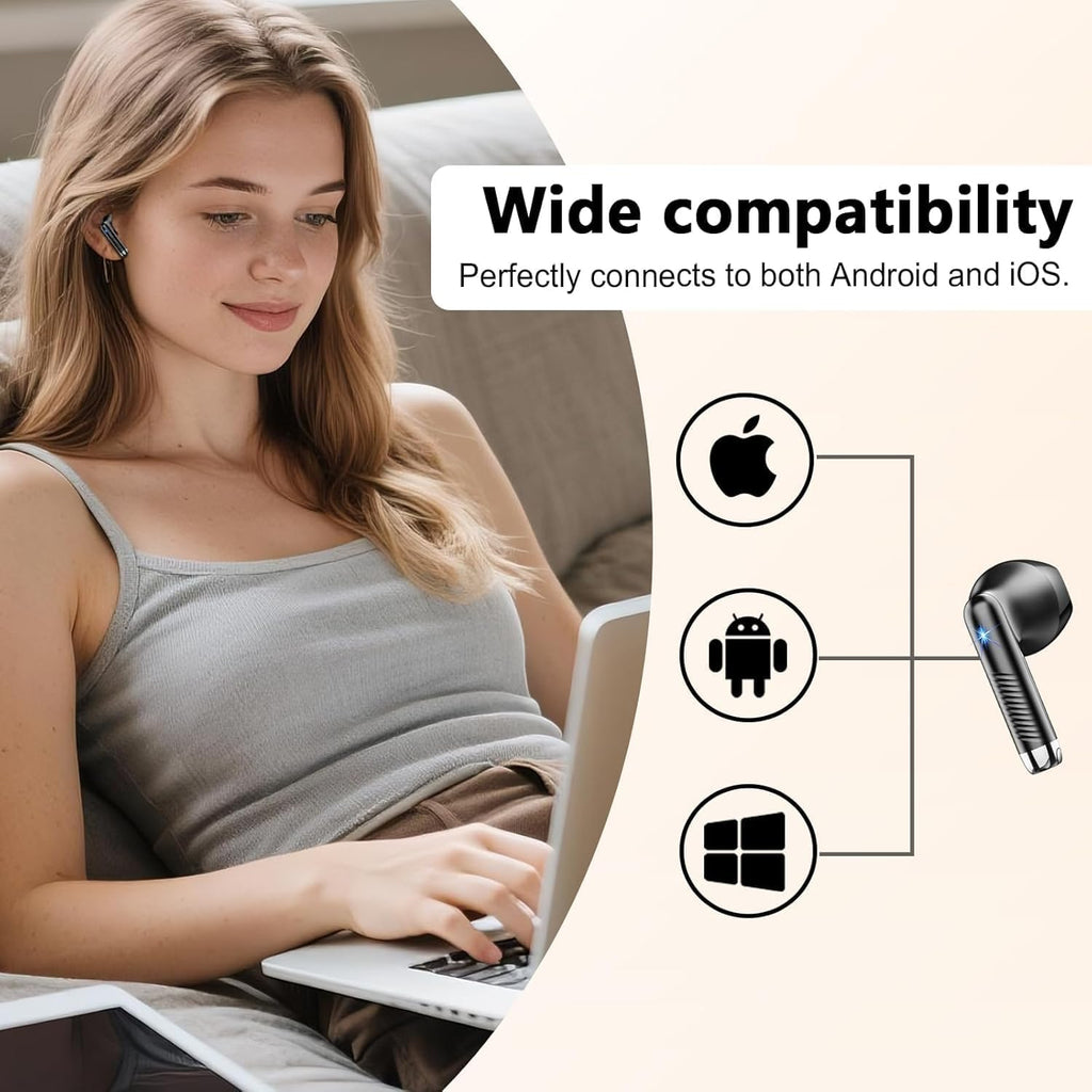 Wireless Earbuds, Bluetooth Headphones V5.4 Stereo Bass Ear Buds with ENC Noise Cancelling Mics,56H Bluetooth Earbuds with LED Display Charging Case, IP7 Waterproof Earphones for Android iOS【Mini】