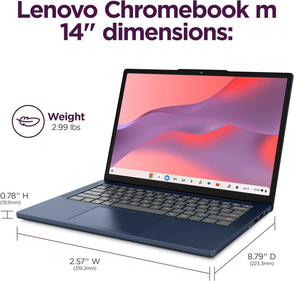 Lenovo Chromebook m 14" - Everyday Laptop - Google Gemini - MediaTek Kompanio 540 CPU - 14" WUXGA IPS Display - 8GB RAM - 64GB UFS Storage - Integrated Arm Mali-G57 MC2 GPU - Cosmic Blue