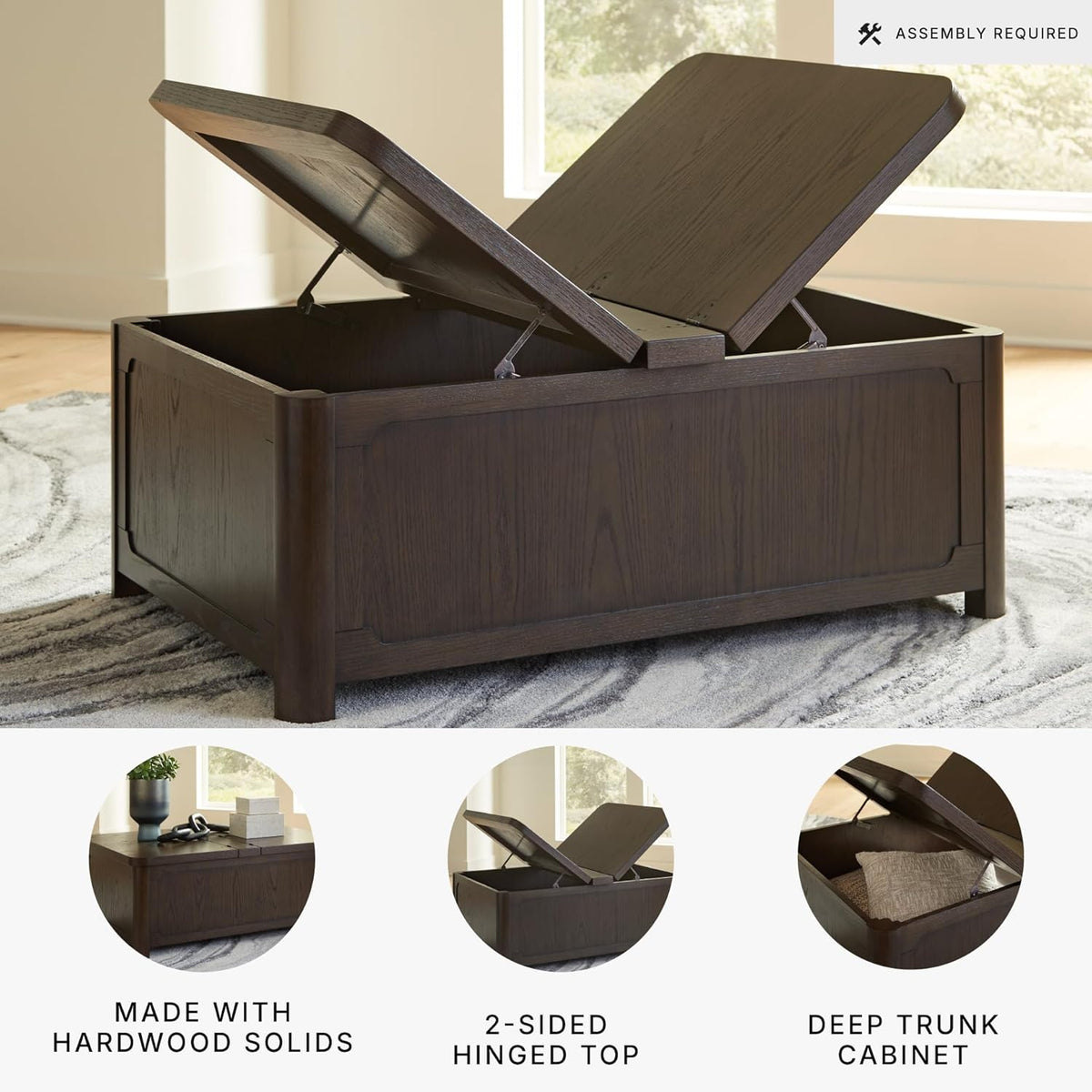 Signature Design by Ashley Breckington Country Rustic Coffee Table with Storage and Flip Top, Dark Brown