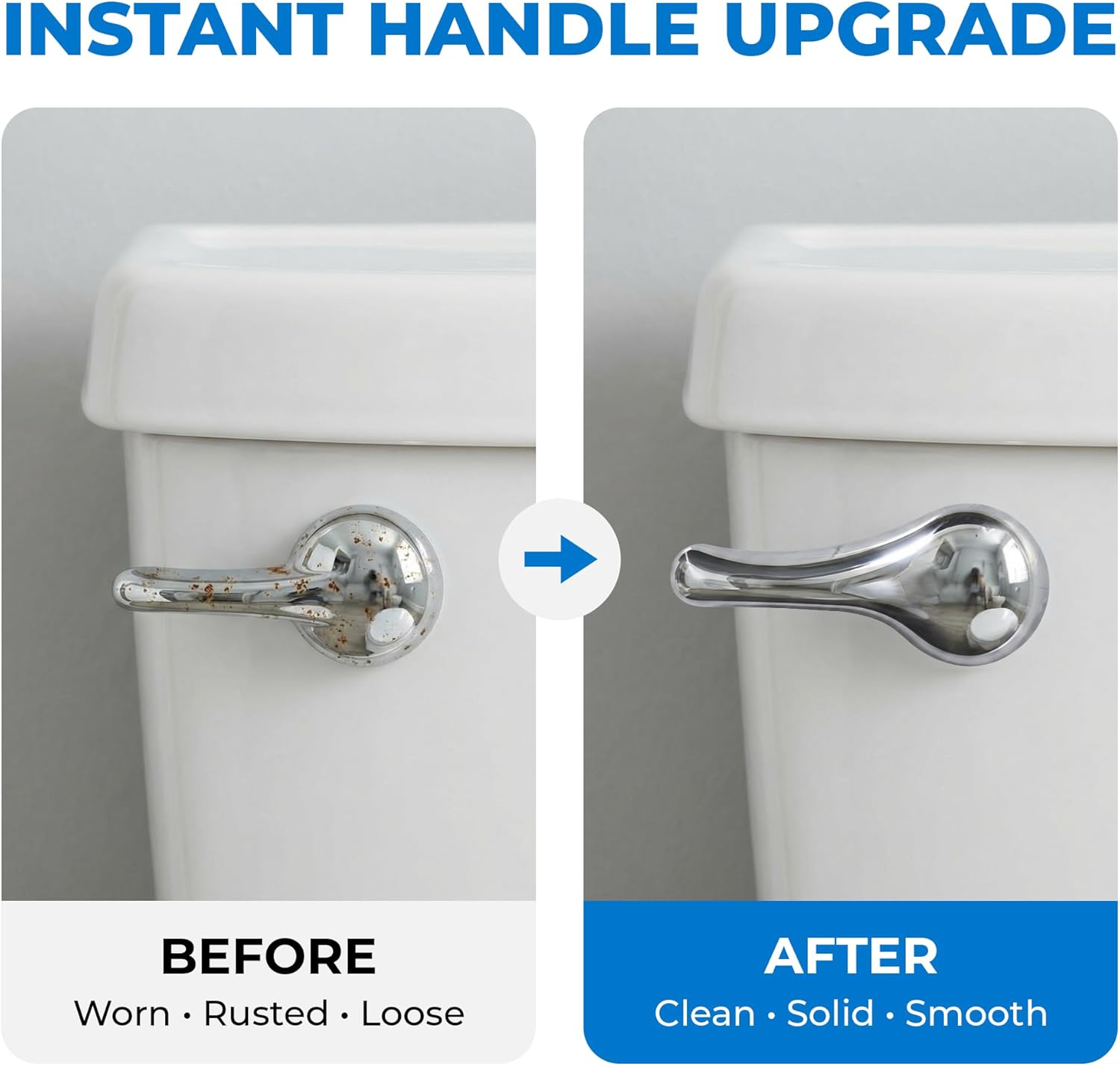 Qualihome Toilet Handle Lever Flush Replacement, Front Mount, Chrome, Universal Fitting