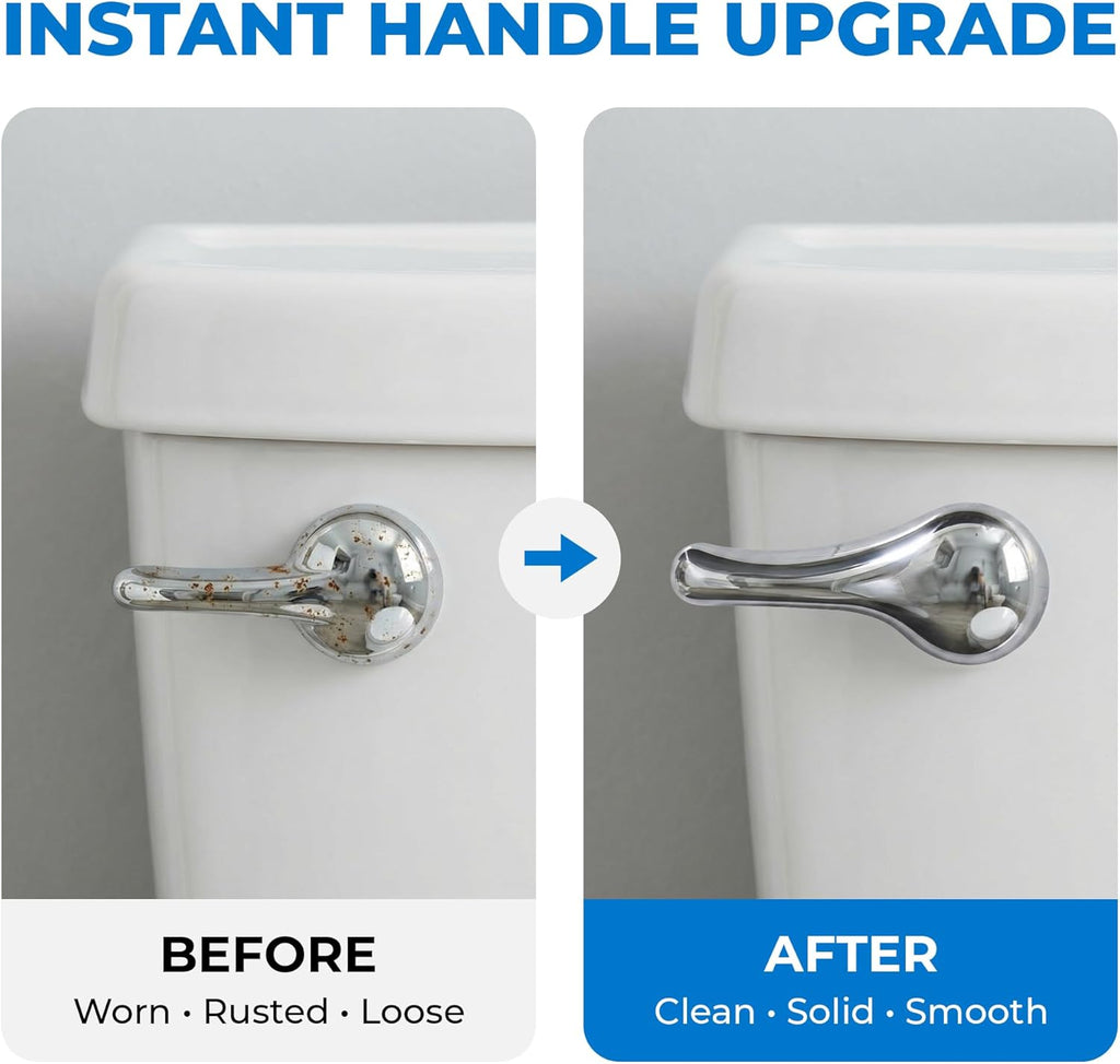 Qualihome Toilet Handle Lever Flush Replacement, Front Mount, Chrome, Universal Fitting