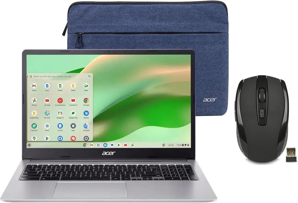 acer Chromebook 15.6" Full HD Laptop | Intel Celeron N4500 | Integrated UHD Graphics | Protective Sleeve| Silver | 4GB RAM | 64GB SSD | Chrome OS | Bundle with Wireless Mouse