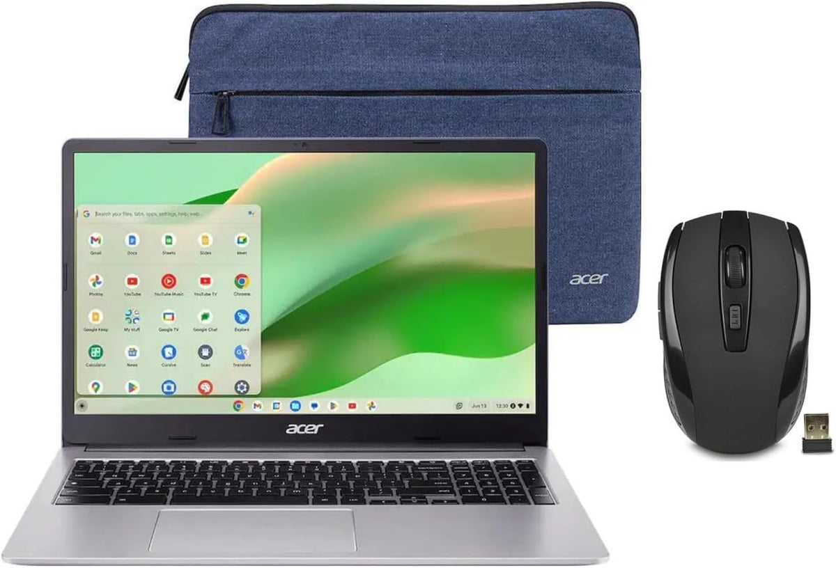 acer Chromebook 15.6" Full HD Laptop | Intel Celeron N4500 | Integrated UHD Graphics | Protective Sleeve| Silver | 4GB RAM | 64GB SSD | Chrome OS | Bundle with Wireless Mouse