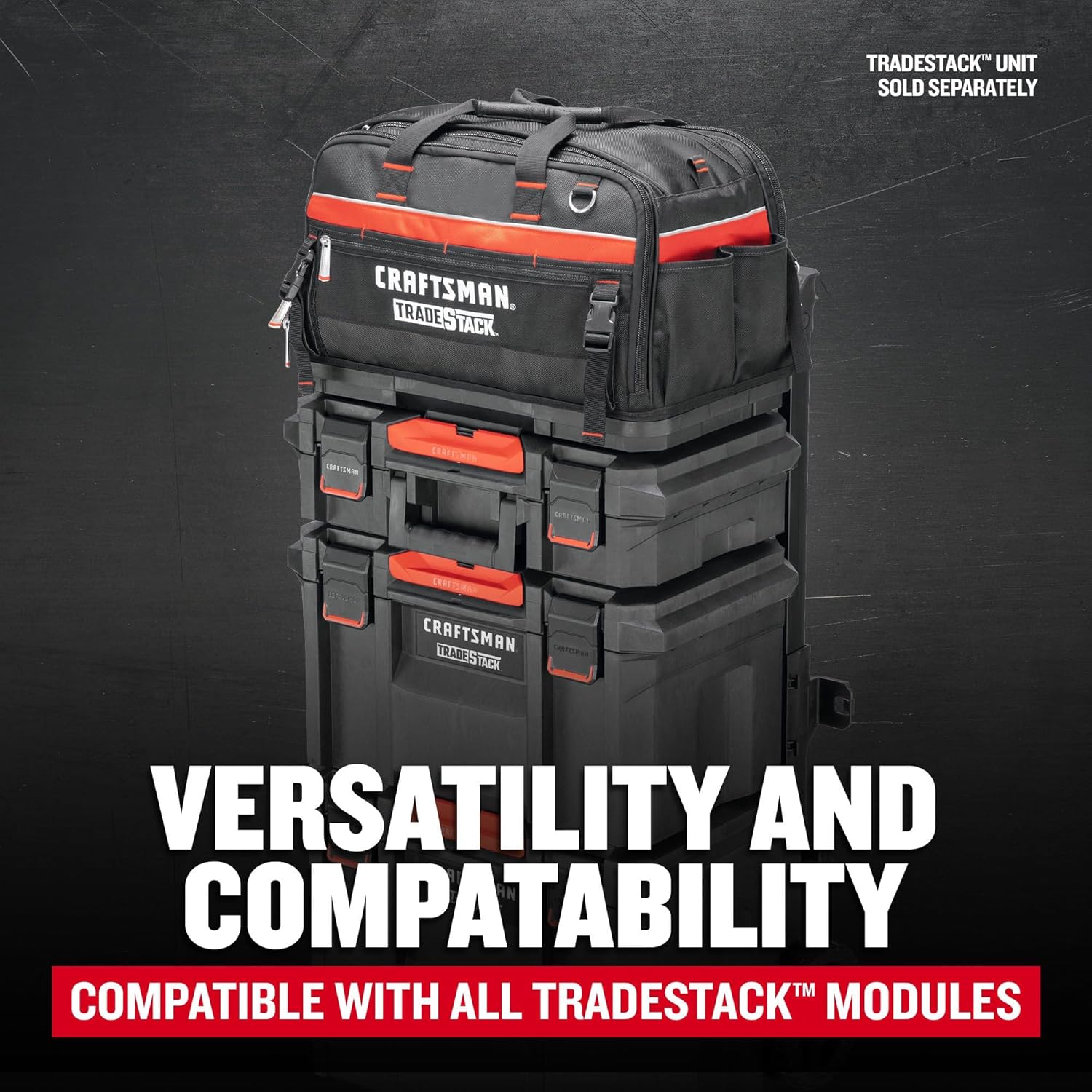 CRAFTSMAN TRADESTACK Tool Bag, 22.5”, Durable Polyester, Black and Red (CMST21450)
