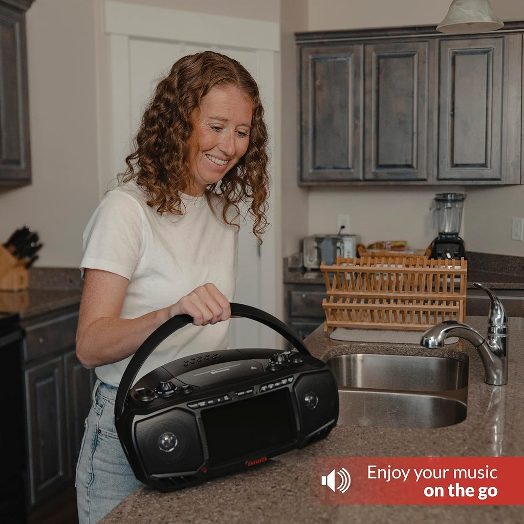 Aiwa Portable DVD Player, Crystal Clear Sound with Dual 3W Speakers and Bass Function, Featuring a 7" LCD Display, Bluetooth Connectivity, FM Radio, CD/DVD Playback