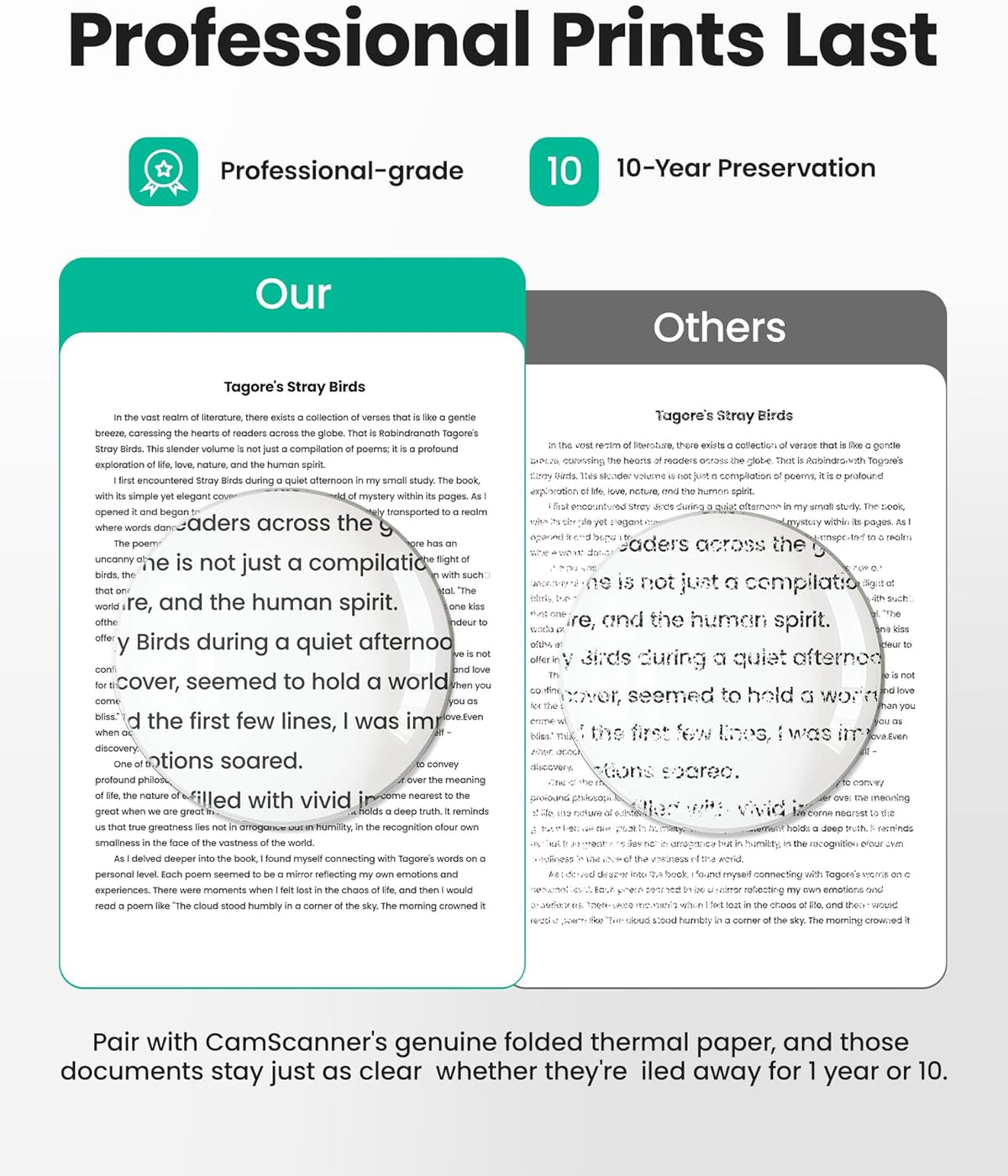 P1 Pro Ink-Free Thermal Printer, Portable US Letter Size Bluetooth Printer with 1 Roll Paper, for iPhone Android Computer, Home Office Use