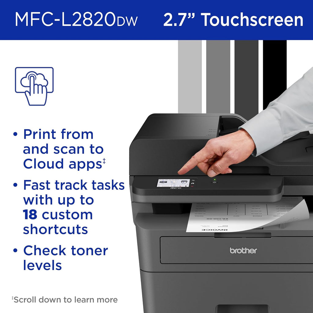 Brother MFC-L2820DW Wireless Compact Monochrome All-in-One Laser Printer with Copy, Scan and Fax, Duplex, Black & White | Includes Refresh Subscription Trial(1), Works with Alexa