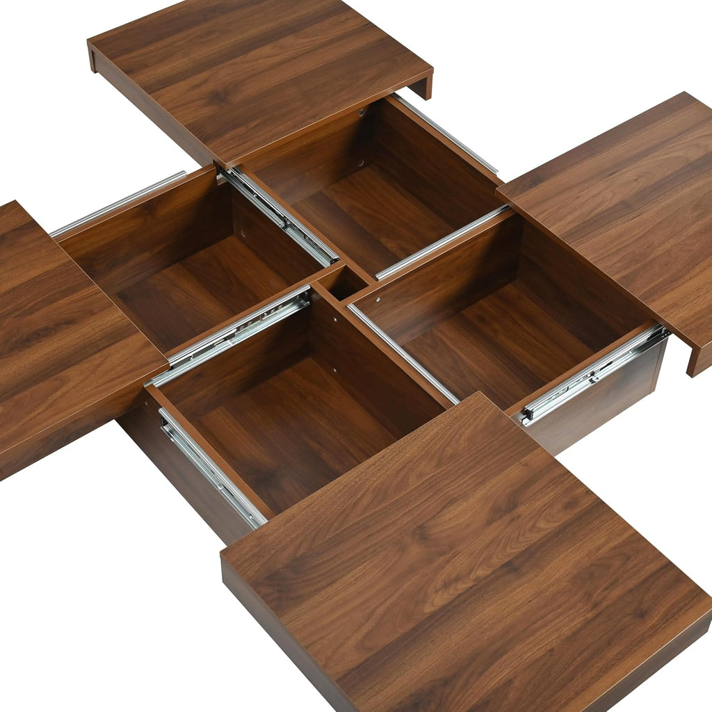 Merax 39.4'' Square Coffee Table, Sliding Top with Ample Storage, Walnut Grain Veneer Finish Modern Center Tables for Living Room Apartment, Walnut